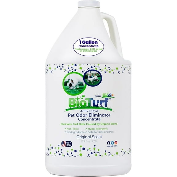 BioS+ Odor Eliminator Concentrate – Artificial Turf Cleaner for Pet Urine Outdoor & Yard Deodorizer for Dog Urine and Waste – Enzyme Formula, Safe for Pets, Kids & Plants – 1 Gallon
