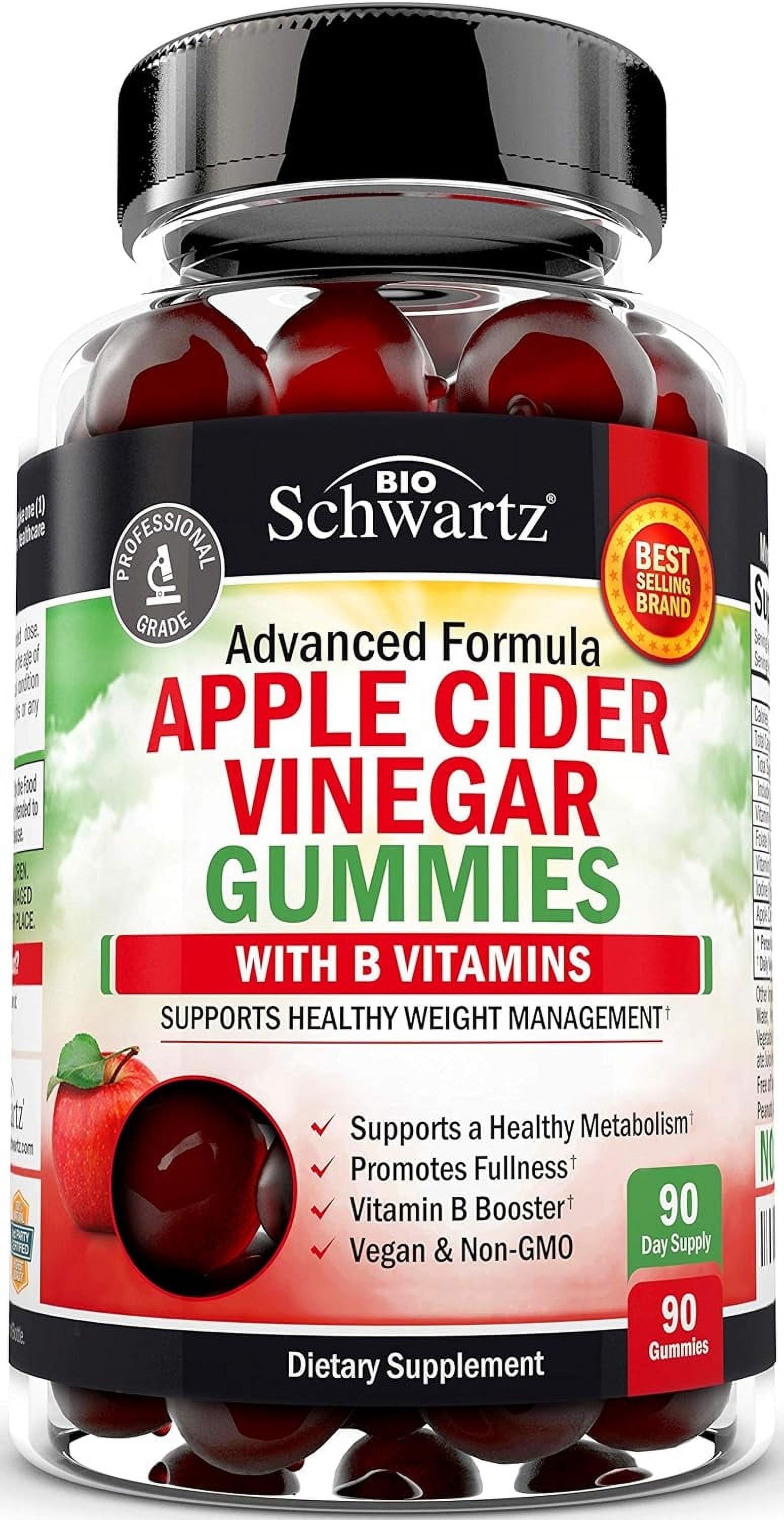 BioSchwartz Vegan Apple Cider Vinegar Vitamin Gummies, Digestive & Immune Support, 90 Ct