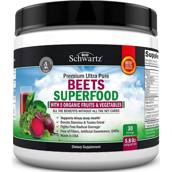 BioSchwartz Beet Powder Superfood with Vitamin C - Heart Support Supplement, 30 Servings