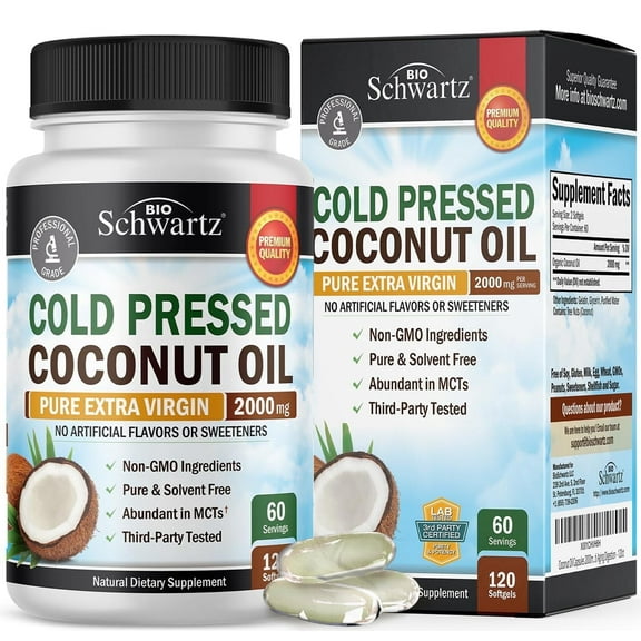 BioSchwartz Coconut Oil Pills - Dietary Supplement for Skin, Nails, Hair Growth | 120 Count