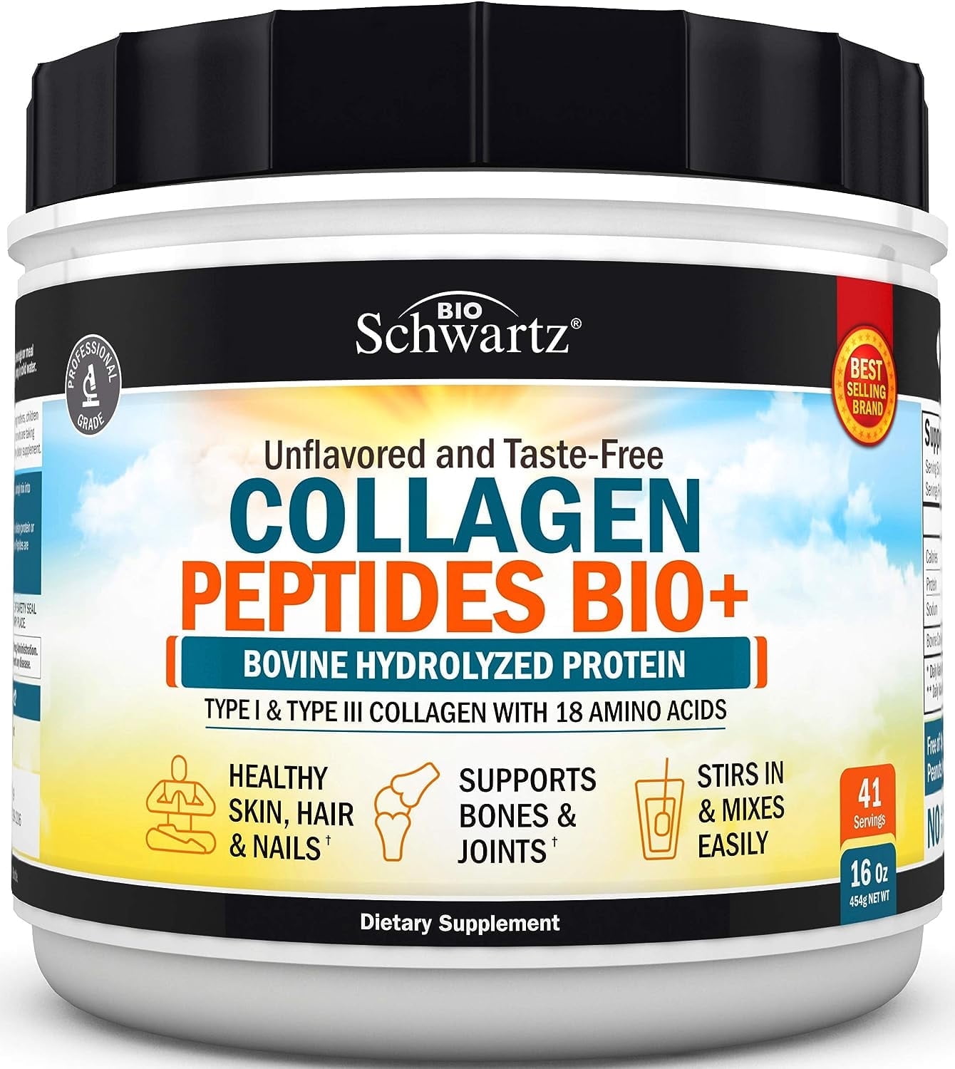 BioSchwartz Hydrolyzed Collagen Peptides Powder for Joints and Bones - Unflavored, 16 oz