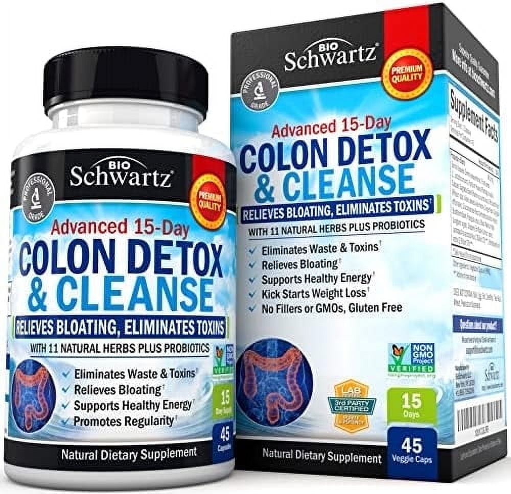 BioSchwartz Herbal Clean Pills, Colon Cleanser Detox for Weight Loss, 45 Ct