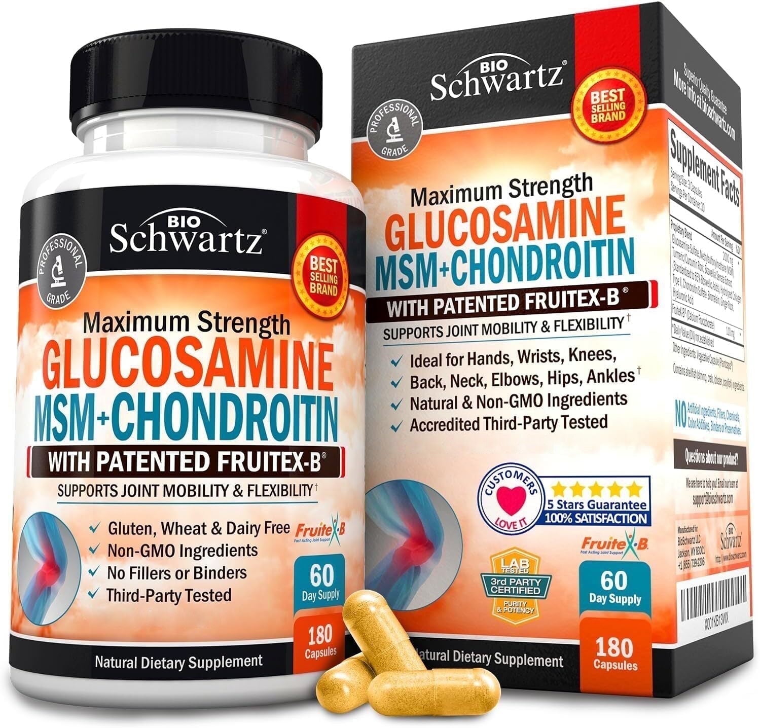 BioSchwartz Glucosamine MSM & Chondroitin Joint Support Supplement, 180 Capsules