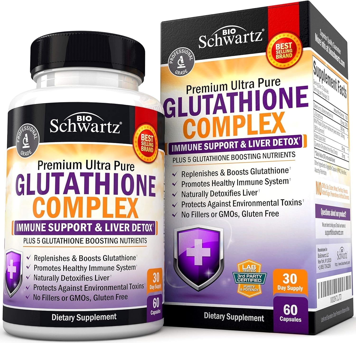 BioSchwartz Antioxidant Glutathione Complex with Milk Thistle, Liver & Immune Support, 60 Count