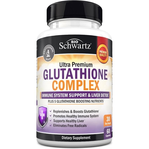 BioSchwartz Glutathione Complex Dietary Supplement Capsules, 500mg, Immune and Liver Support, 60 Count