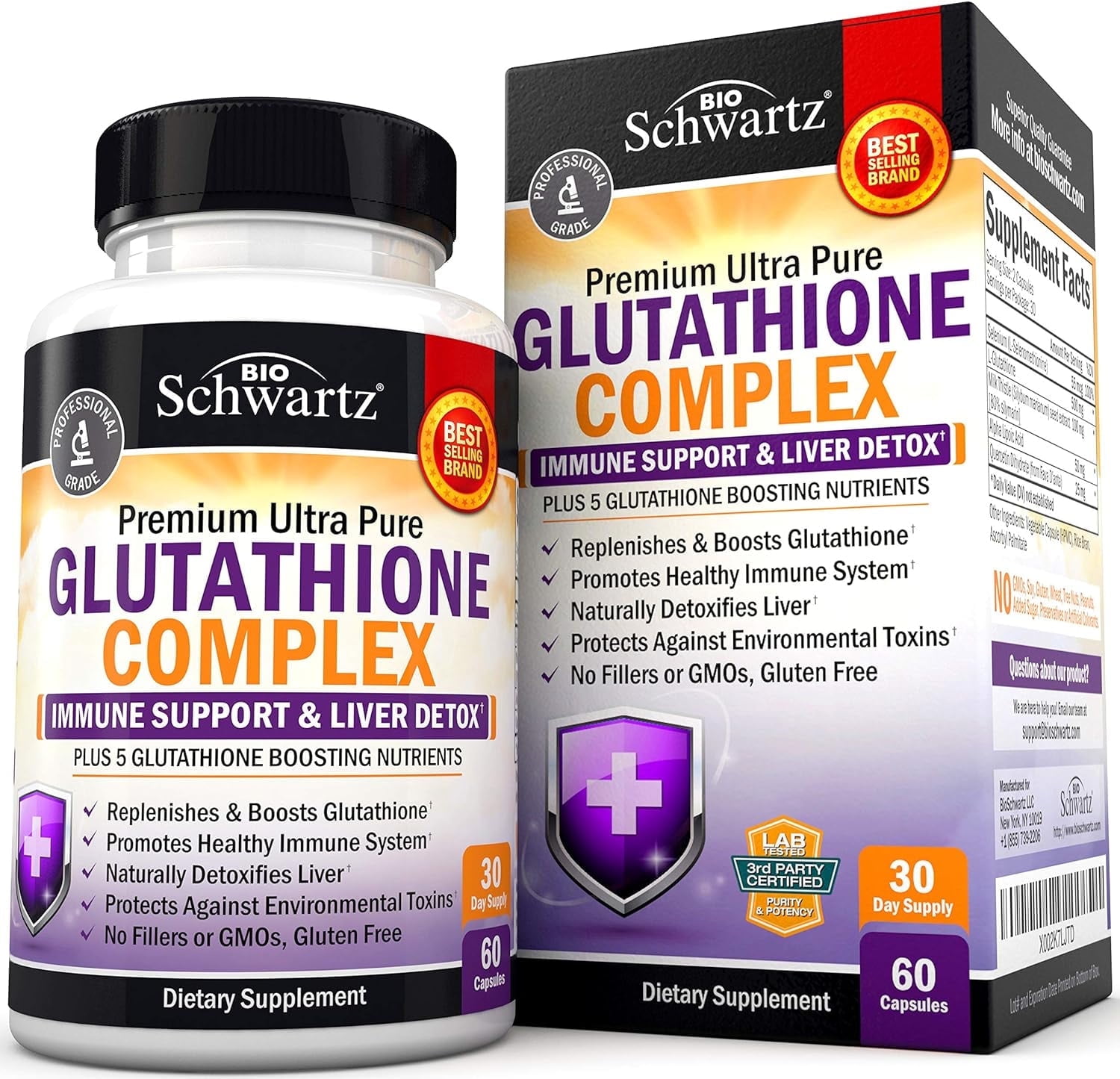 BioSchwartz Antioxidant Glutathione Complex with Milk Thistle, Liver &  Immune Support, 60 Count