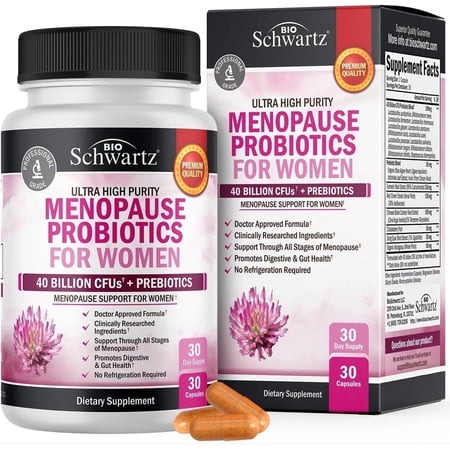 BioSchwartz Menopause Supplement for Women, 40 Billion CFU Pre and Probiotics, Menopause Relief, 30 Capsules