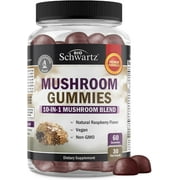 BioSchwartz Mushroom Gummies for Adults 60ct | Mushroom Supplement for Mood and Focus | Lions Mane, Vegan, Non-GMO, Raspberry Flavor