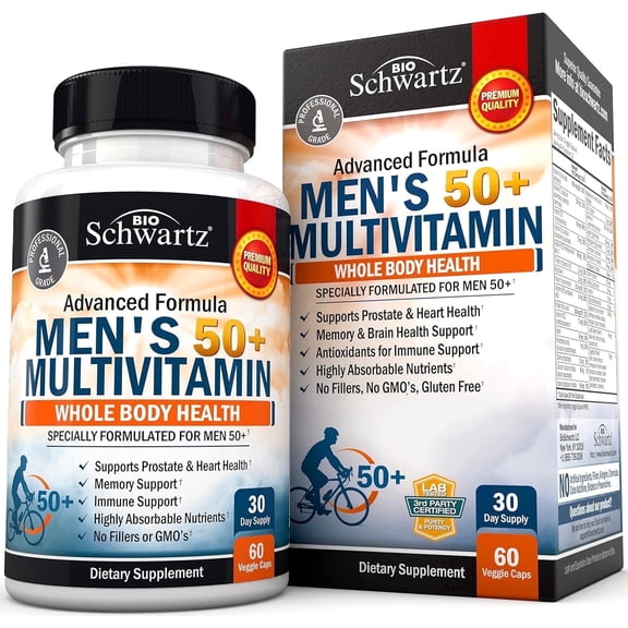BioSchwartz Once Daily Multivitamin Dietary Supplement for Men 50 for Whole Body Health, 60 Capsules