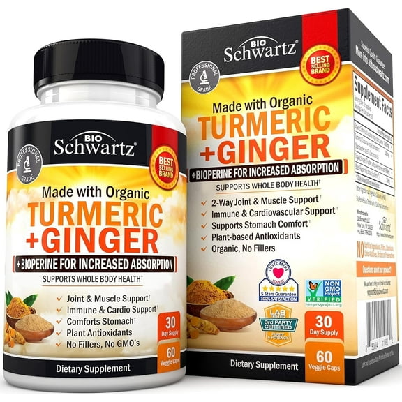 BioSchwartz Turmeric and Ginger Root Capsules | Joint Support, 60 Ct