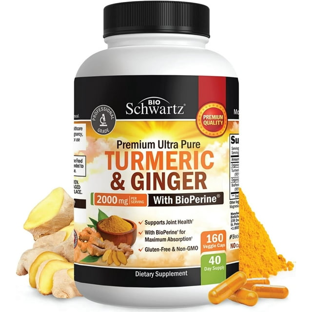 BioSchwartz Organic Turmeric & Ginger root with Bioperine Black Pepper for Increased Absorption