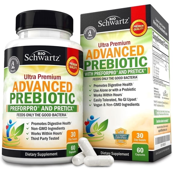 BioSchwartz Advanced Prebiotics Gut Health Supplement for Women and Men, 60 Capsules
