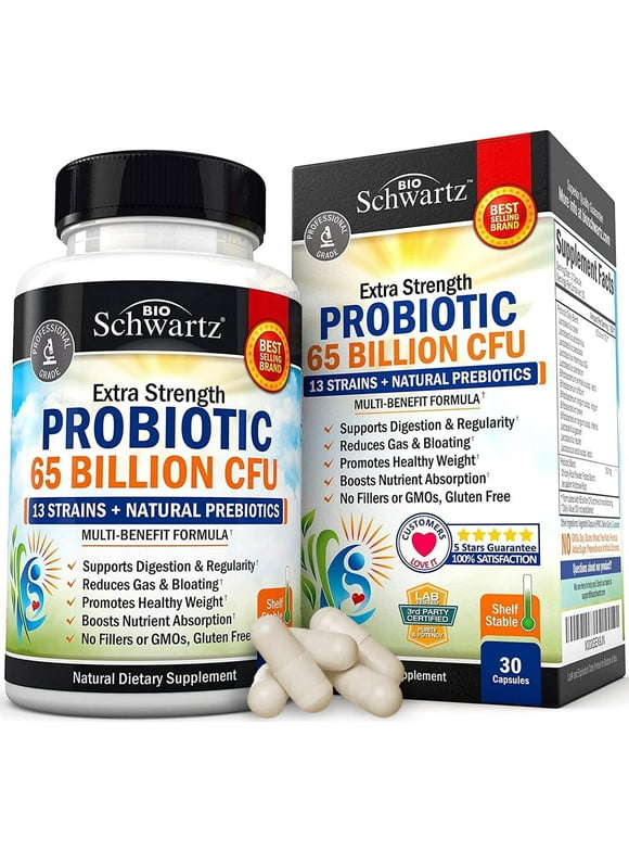 BioSchwartz Probiotic 65 Billion CFU | Reduce Bloating and Support Digestion | 30 Capsules