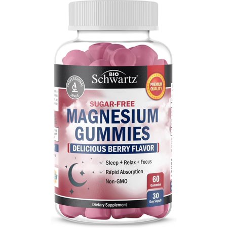BioSchwartz Sugar-Free Magnesium Citrate Gummies for Sleep and Relaxation, Berry, 60 Count