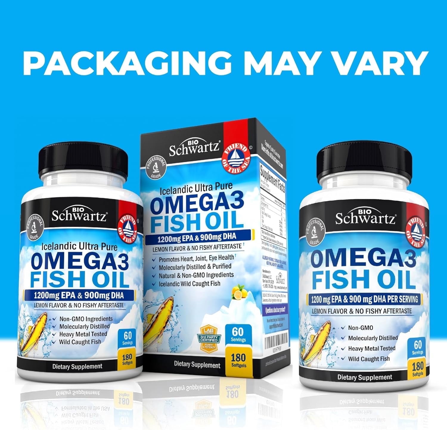 BioSchwartz Triple Strength Omega 3 Fish Oil Supplement with 2250mg EPA and DHA, Lemon, 180 Softgels