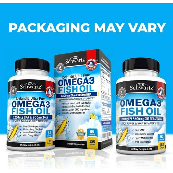 BioSchwartz Triple Strength Omega 3 Fish Oil Supplement with 2250mg EPA and DHA, Lemon, 180 Softgels