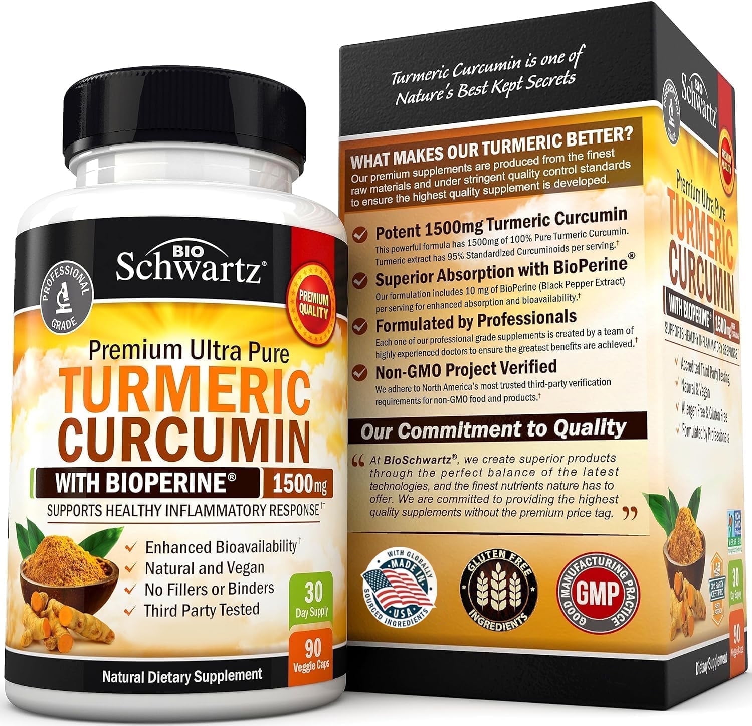 BioSchwartz 1500mg Turmeric Curcumin with BioPerine Black Pepper Extract, 90 Capsules