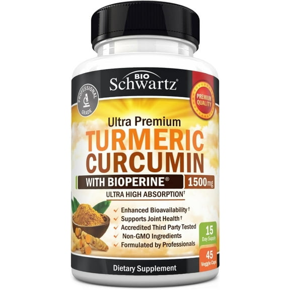 BioSchwartz 1500mg Turmeric Curcumin with BioPerine Black Pepper Extract, 45 Capsules