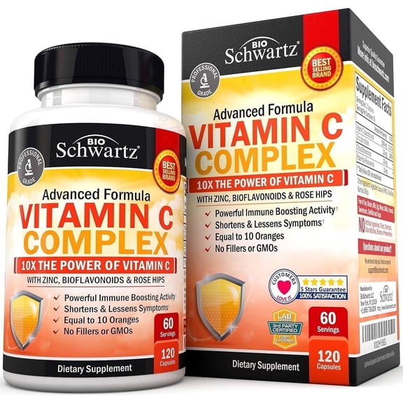 BioSchwartz Vitamin C Complex Capsules with Zinc, Bioflavonoids and Rose Hips, 1000 mg, Immune Support Supplement, 120 Count