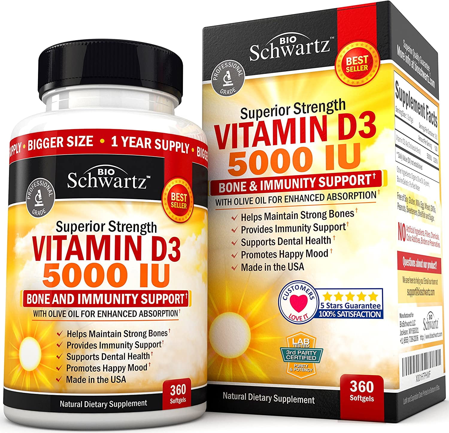 BioSchwartz Vitamin D3 5000 IU Bone Strength and Immunity Support