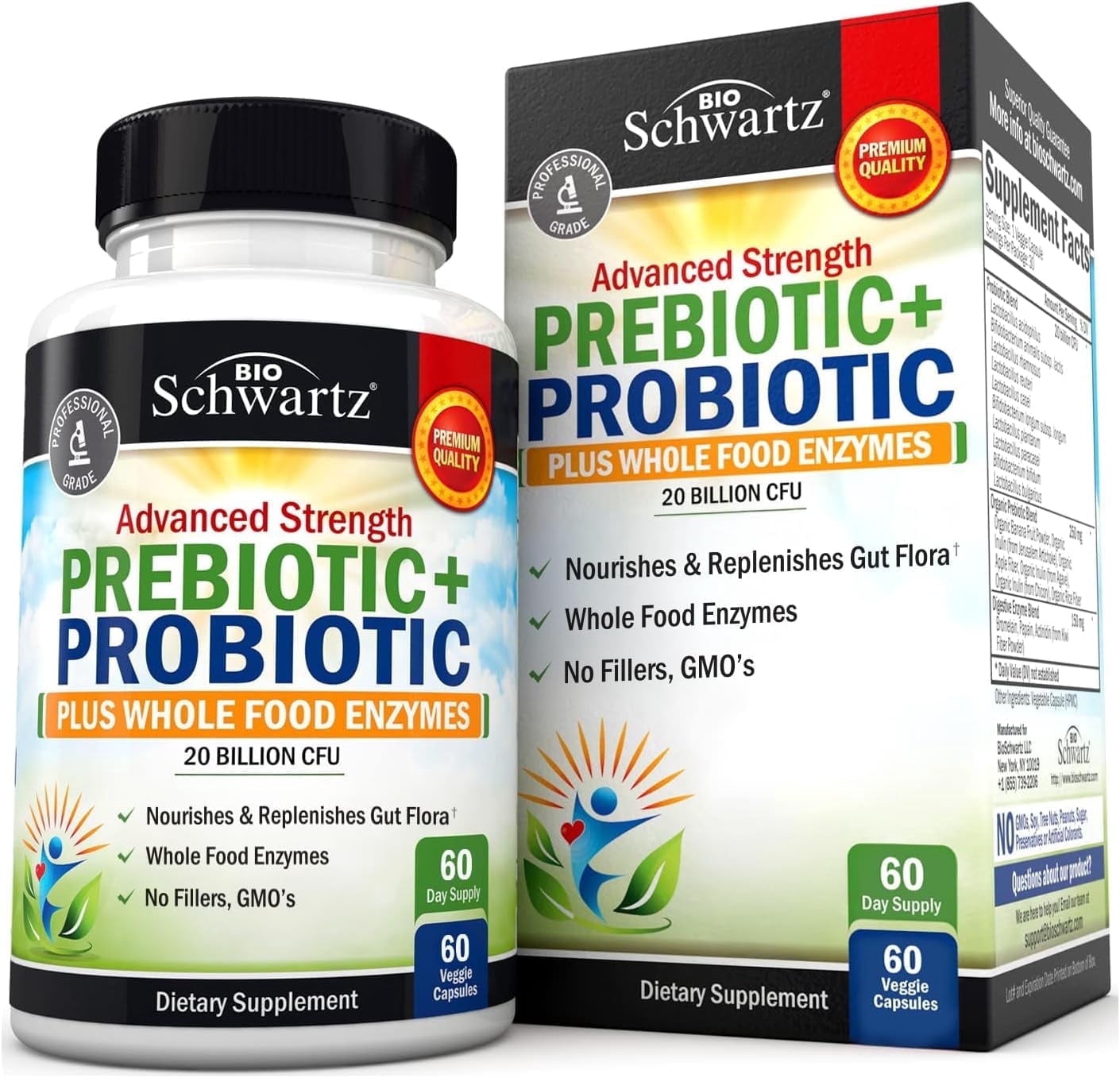 BioSchwartz Prebiotics and Probiotics with Digestive Enzymes for Adults, 60 Capsules