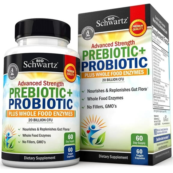 BioSchwartz Prebiotics and Probiotics with Digestive Enzymes for Adults, 60 Capsules