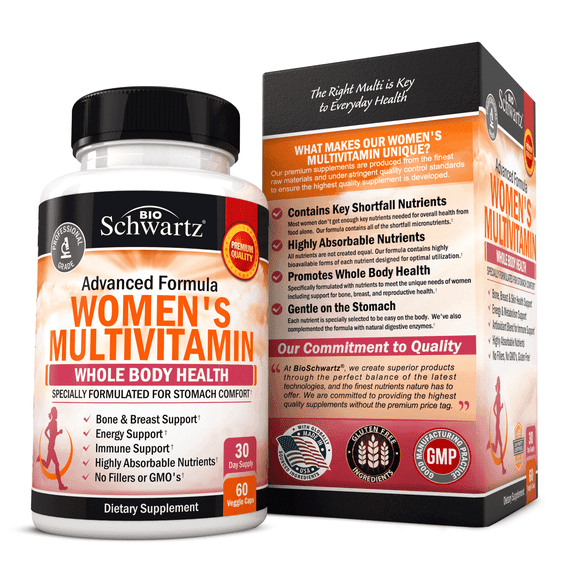 BioSchwartz Women's 50+ Daily Multi Capsules | Absorbable Nutrients | Digestive Enzymes | 60 Ct