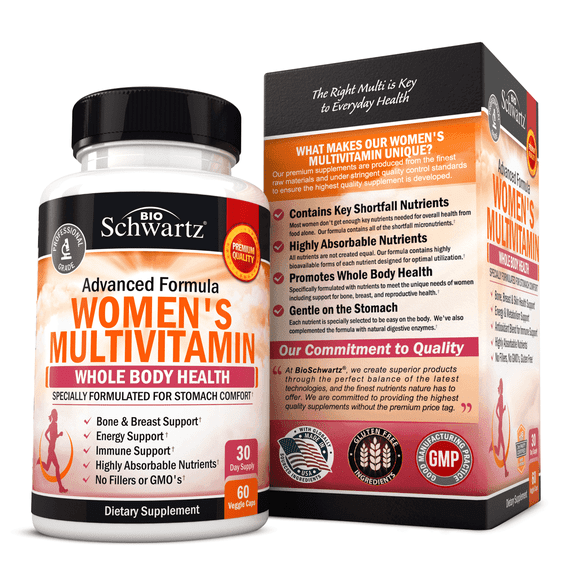 BioSchwartz Women's 50+ Daily Multi Capsules | Absorbable Nutrients | Digestive Enzymes | 60 Ct