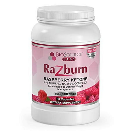 BioSource Labs Razburn - Premium, Extra Potent 100% Pure Raspberry Ketones - All-Natural Pills with Caffeine & Green Tea Extract for Men & Women (60 Vegetarian Capsules)