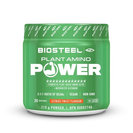 BioSteel Plant-Amino Power BCAA Powder, Fermented Plant-Based Amino Acids, Non-GMO Formula, Citrus Twist, 30 Servings