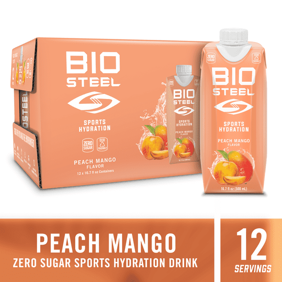 BioSteel Sports Drink, Great Tasting Hydration with 5 Essential Electrolytes, Peach Mango Flavor, 16.7 Fluid Ounces, 12-Pack