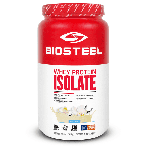 BioSteel Whey Protein Isolate Powder, Grass-Fed and Non-GMO Post Workout Formula, Vanilla, 24 Servings