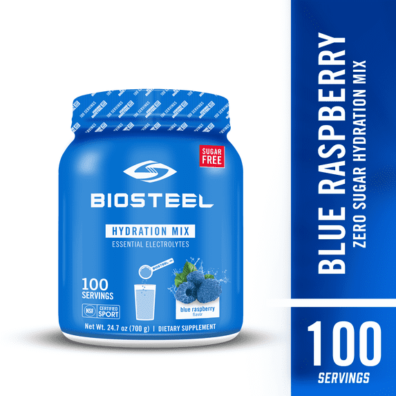 BioSteel Zero Sugar Hydration Mix, Great Tasting Hydration with 5 Essential Electrolytes, Blue Raspberry, 100 Servings