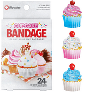 BioSwiss Bandages, Cupcake Shaped Self Adhesive Bandage, Latex Free Sterile Wound Care, Fun First Aid Kit Supplies for Kids and Adults, 24 Count