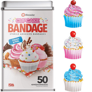 BioSwiss Bandages, Cupcake Shaped Self Adhesive Bandages, Latex Free Sterile Wound Care, Fun First Aid Kit Supplies for Kids and Adults, 50 Count