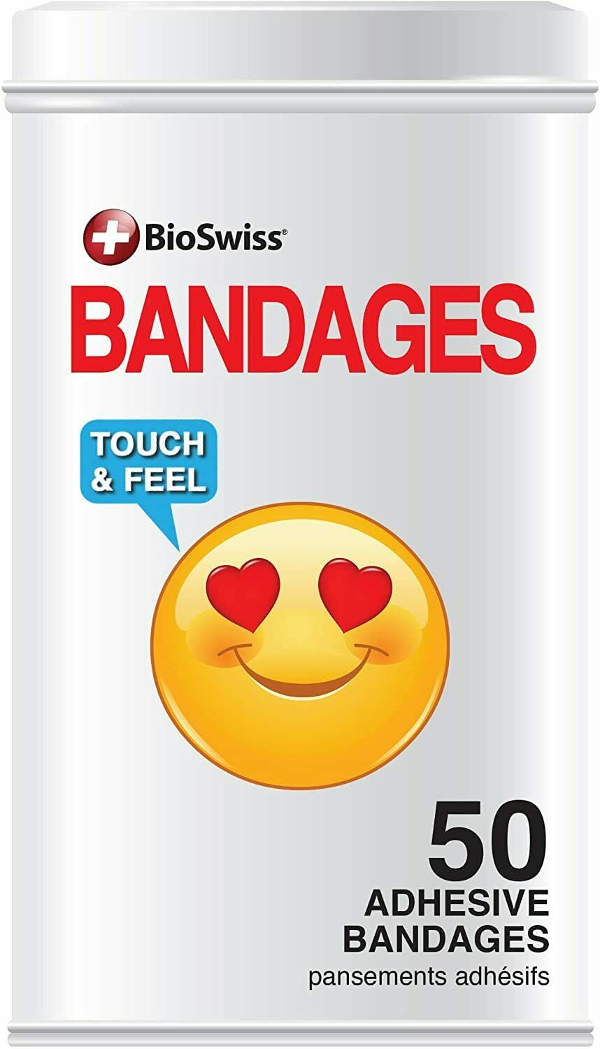 BioSwiss Bandages, Emoji Shaped Self Adhesive Bandage, Latex Free