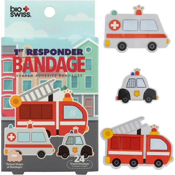 BioSwiss Bandages, First Responders Shaped Self Adhesive Bandage, Latex Free Sterile Wound Care, 24 Count