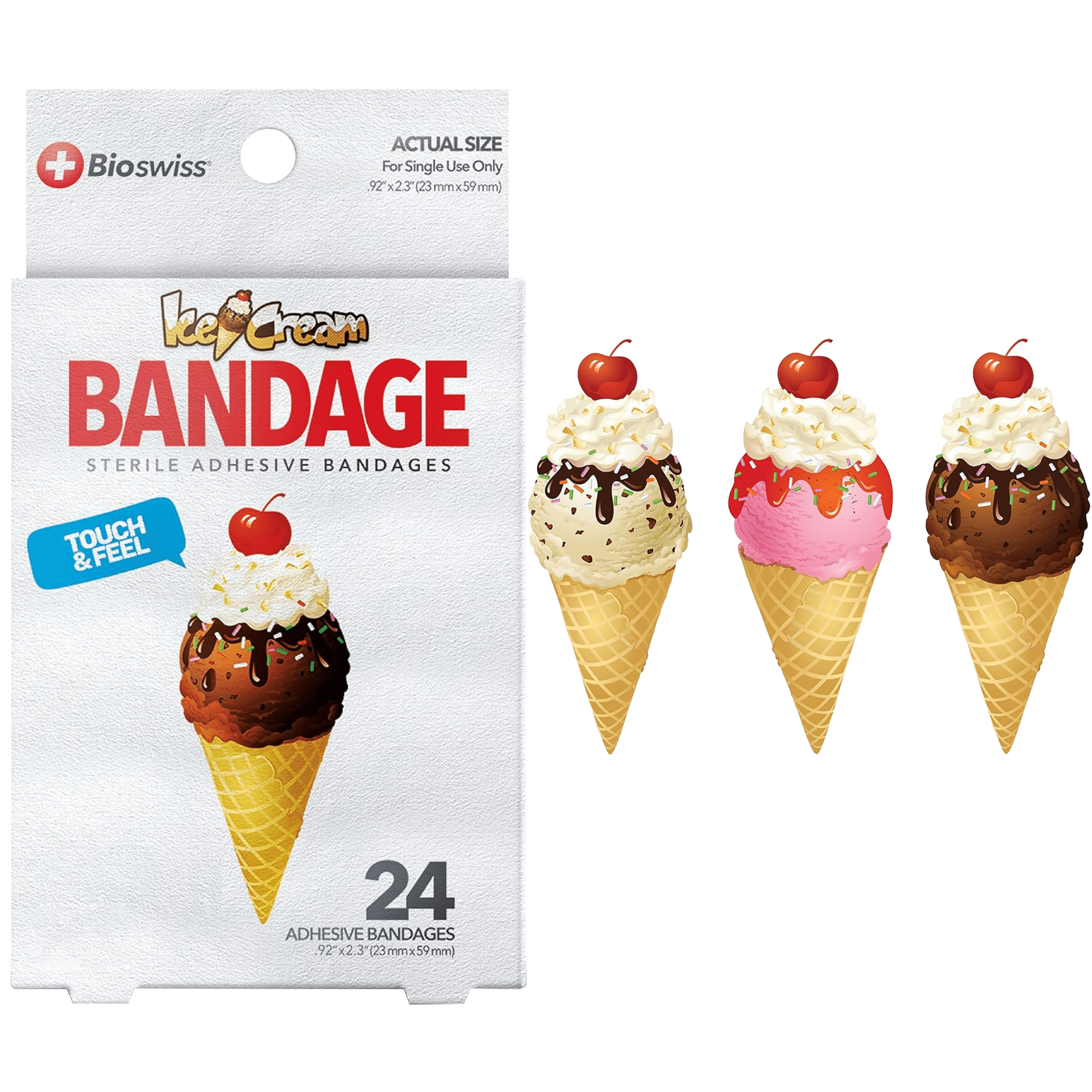 BioSwiss Bandages, Ice Cream Shaped Self Adhesive Bandages, Latex Free