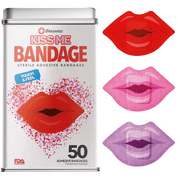 BioSwiss Bandages, Lips Shaped Self Adhesive Bandage, Latex Free Sterile Wound Care, Fun First Aid Kit Supplies for Kids and Adults, 50 Count