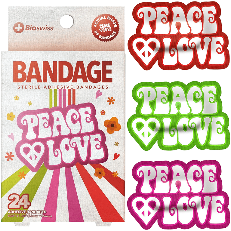BioSwiss Bandages, Peace and Love Shaped Self Adhesive Bandage