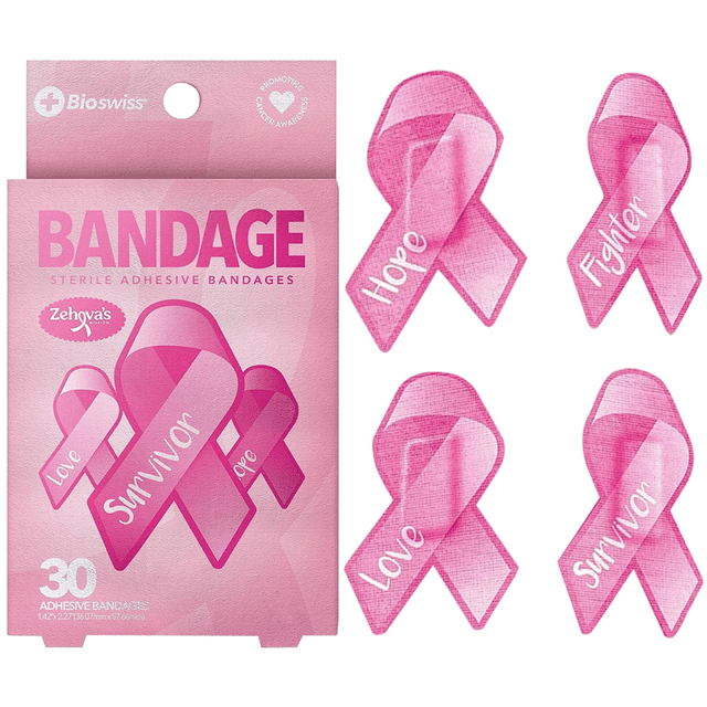 BioSwiss Bandages, Pink Ribbon Shaped Self Adhesive Bandage, Latex Free