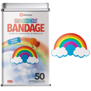 BioSwiss Bandages, Rainbow Shaped Self Adhesive Bandage, Latex Free Sterile Wound Care, Fun First Aid Kit Supplies for Kids and Adults, 50 Count