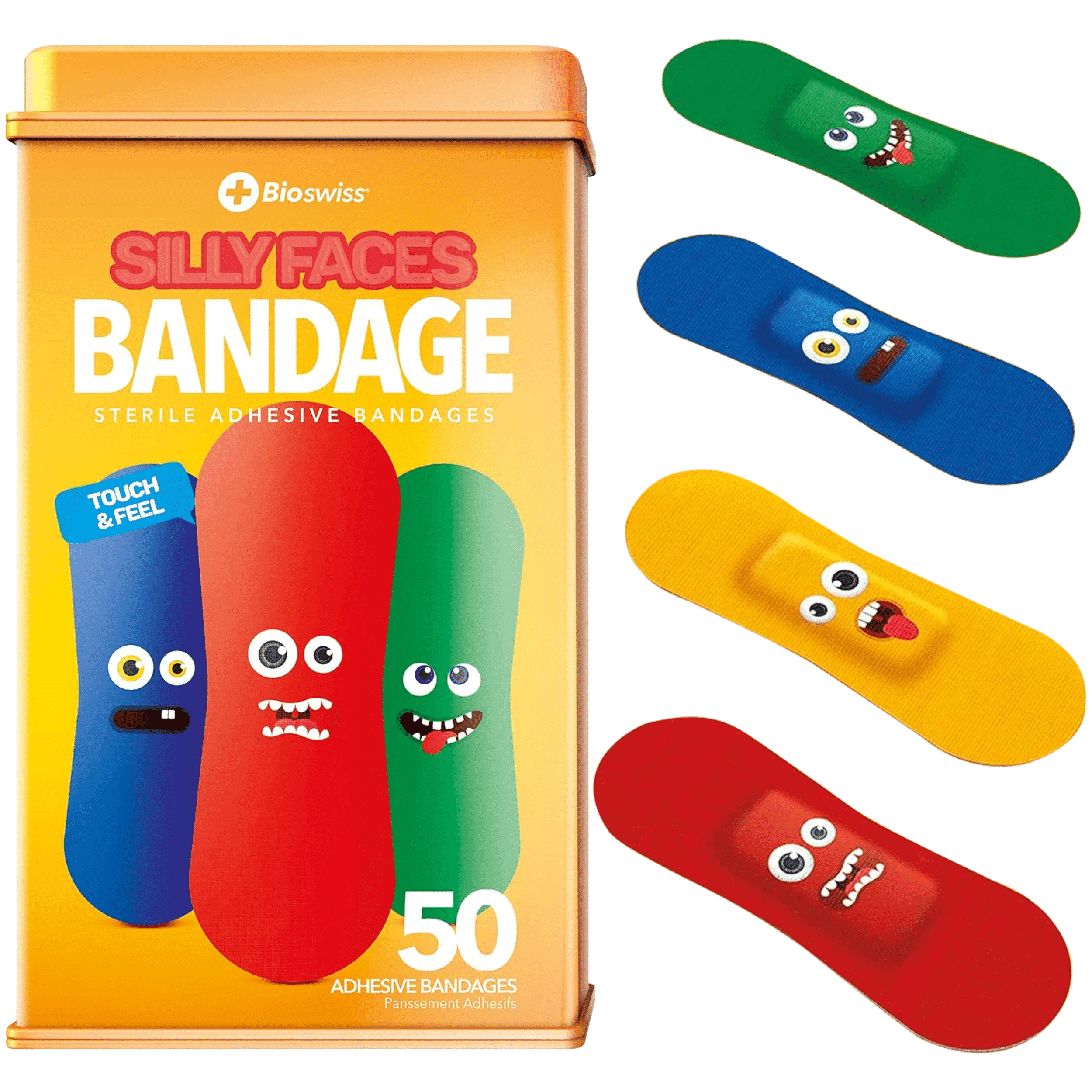 BioSwiss Bandages, Silly Faces Shaped Self Adhesive Bandage, Latex