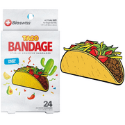 BioSwiss Bandages, Taco Shaped Self Adhesive Bandages, Latex Free Sterile Wound Care, Fun First Aid Kit Supplies for Kids and Adults, 24 Count