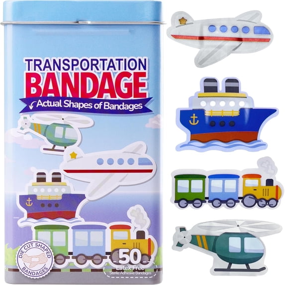 BioSwiss Bandages, Transportation Shaped Self Adhesive Bandages, Latex Free Sterile Wound Care, 50 Count