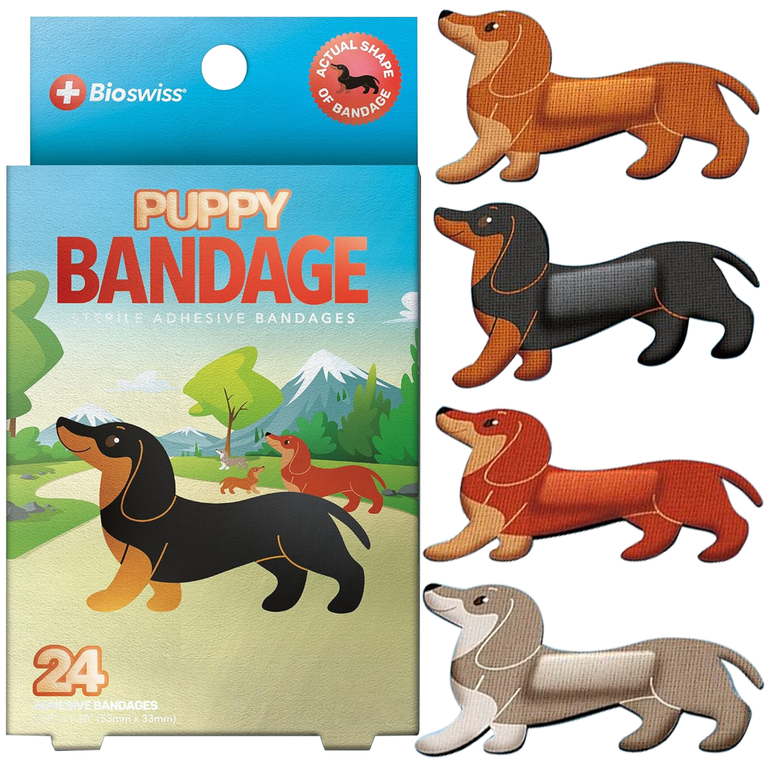 BioSwiss Bandages, Weiner Dog Shaped Self Adhesive Bandage, Latex