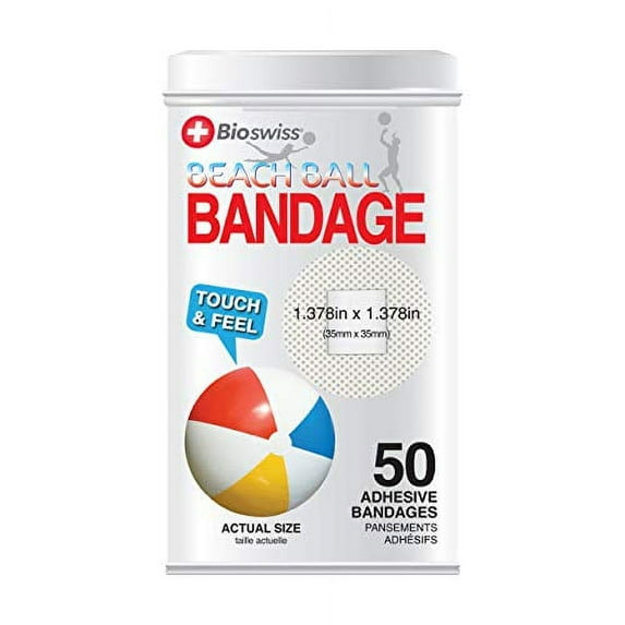 BioSwiss Novelty Bandages Collectable Tin, Self-Adhesive Funny First Aid Bandages, Novelty Gag Gift (Beach Balls)
