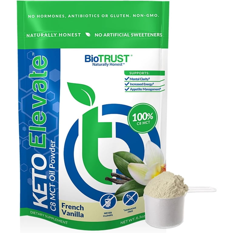BioTrust Keto Elevate – C8 MCT Oil Powder, Keto Coffee Creamer, Non-GMO, French Vanilla, 20 Servings