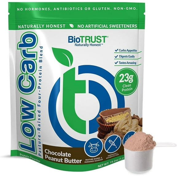 BioTrust Low Carb Protein Powder  Delicious Whey & Casein Blend from Grass-Fed Hormone Free Cows  Non GMO, Gluten Free (Chocolate Peanut Butter)
