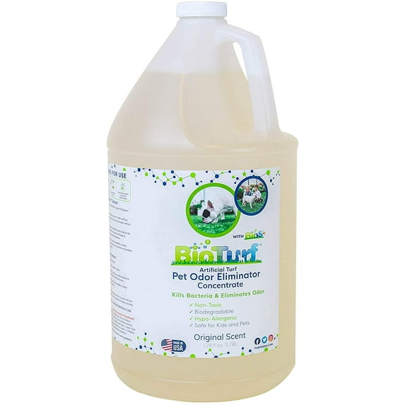 BioTurf BioS+ Artificial Turf Grass Concentrate Enzyme Cleaner and Pet Odor Eliminator - Removes Odors and Bacteria - Organic, Non-Toxic, Eco-Friendly (1 Gallon)